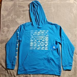 Columbia Bright Blue Fish Graphic Hoodie Large